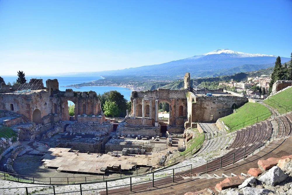 Taormina with Mount Etna in the distance