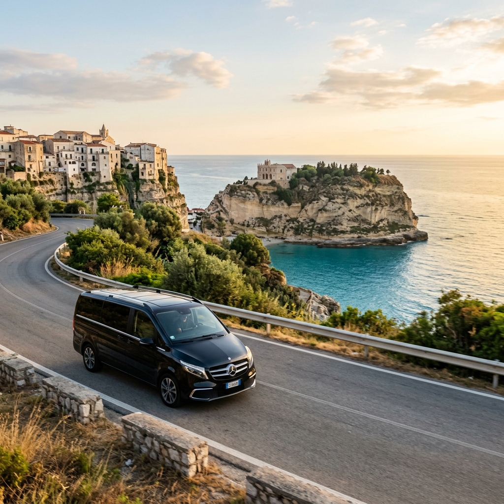 Private transfer vehicle on a scenic Calabria route